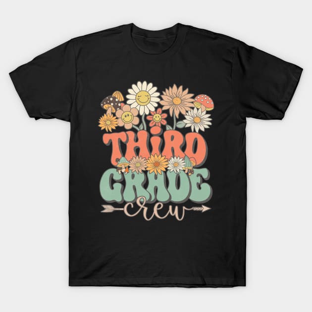 Back To School Retro Groovy Wildflower Third Grade Crew Funny Teacher Girls T-Shirt by Tilida2012